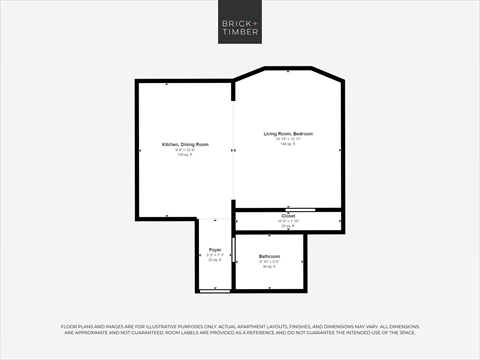 Floor plan for studio, 1 bath, 365 sqft